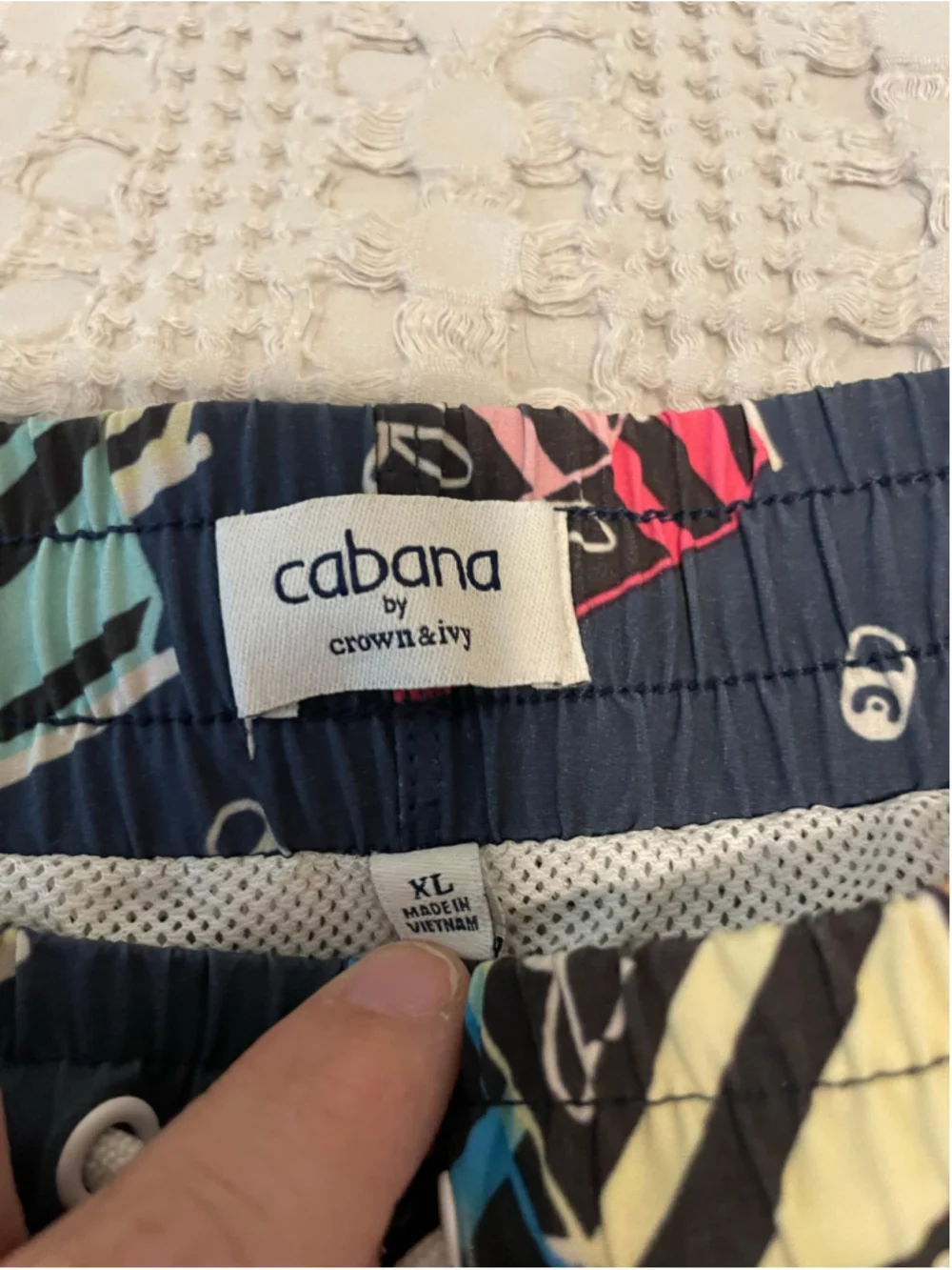 Men's Cabana by Crown & Ivy Swim Trunks XL Navy Multi-color Beer Print